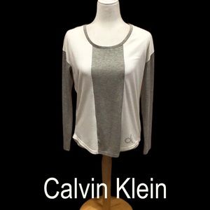 Calvin Klein Colorblock Long Sleeve Tunic,‎ Eggshell & Gray, Hi-Lo Hem, Size XS